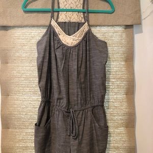 Lace accented romper